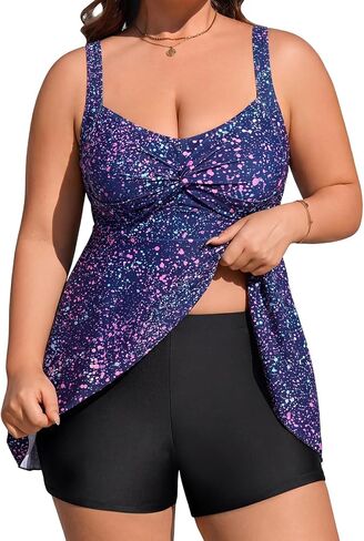 Plus Size Two Piece Swimsuits for Women Tankini Bathing Suits Flowy Swim Dress with Tummy Control Boy Shorts in Kuwait