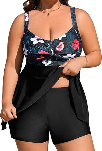 Plus Size Two Piece Swimsuits for Women Tankini Bathing Suits Flowy Swim Dress with Tummy Control Boy Shorts in Kuwait
