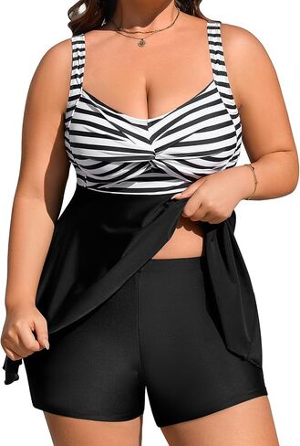 Plus Size Two Piece Swimsuits for Women Tankini Bathing Suits Flowy Swim Dress with Tummy Control Boy Shorts in Kuwait
