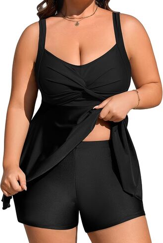 Plus Size Two Piece Swimsuits for Women Tankini Bathing Suits Flowy Swim Dress with Tummy Control Boy Shorts in Kuwait