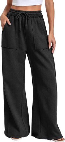 KEEPSHOWING Womens Wide Leg Sweatpants Acid Wash Drawstring Elastic Waist Palazzo Baggy Flowy Sweat Pants with Pockets in Kuwait