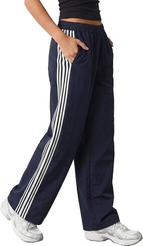 Petite Pants for Women Wide Leg Side Stripe Track Pants Elastic Waist Lounge Trousers with Pocket Y2k Vintage Pant in Saudi Arabia