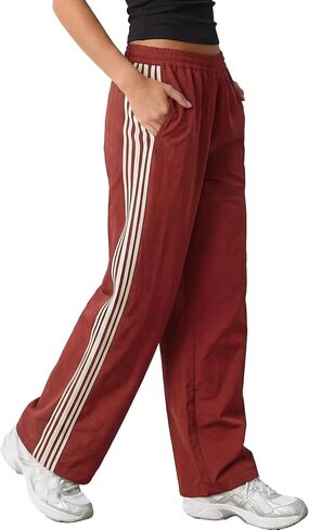 Petite Pants for Women Wide Leg Side Stripe Track Pants Elastic Waist Lounge Trousers with Pocket Y2k Vintage Pant in Kuwait