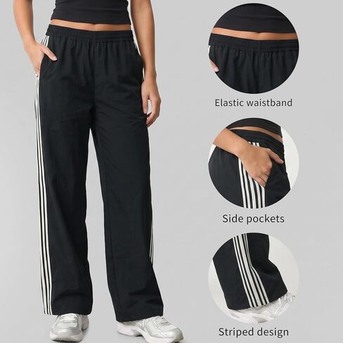 Petite Pants for Women Wide Leg Side Stripe Track Pants Elastic Waist Lounge Trousers with Pocket Y2k Vintage Pant in Kuwait