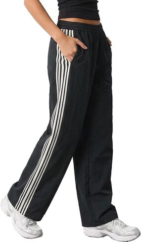 Petite Pants for Women Wide Leg Side Stripe Track Pants Elastic Waist Lounge Trousers with Pocket Y2k Vintage Pant in Kuwait