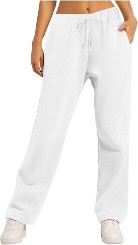 Wide Leg Sweatpants Women with Pockets Drawstring Baggy Straight Leg Lounge Pants 2026 Fall Outfits Athletic Loose Joggers in Kuwait
