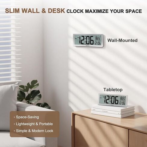 Soobest 8.5" Atomic Digital Wall Clock, Never Needs Setting, Auto Time Sync, Accurate & Easy to Use Clock with Backlight, Battery Operated, Temperature, Date, Auto DST, 4 Time Zones(Silver) in Saudi Arabia