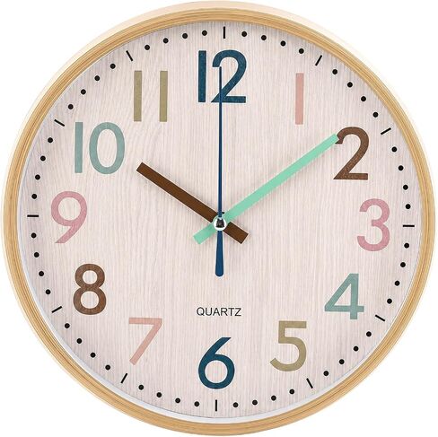 Qunclay Boho Classroom Wall Clock Colorful Fun 8 Inch Silent Non-Ticking Battery Operated Clock for Back to School Office Bedroom Living Room Playroom Nursery Kitchen Brown Bamboo Grain in Kuwait