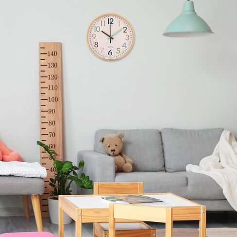 Qunclay Boho Classroom Wall Clock Colorful Fun 8 Inch Silent Non-Ticking Battery Operated Clock for Back to School Office Bedroom Living Room Playroom Nursery Kitchen Brown Bamboo Grain in Kuwait