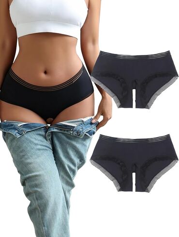 ohyeah Women's Low Rise Cheeky Underwear Panties Cutouts Bikini Panty Ladies Underwear Panties Black, S-XXL in Kuwait