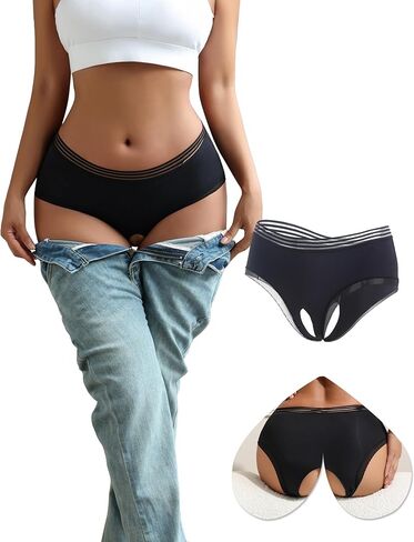 ohyeah Women's Low Rise Cheeky Underwear Panties Cutouts Bikini Panty Ladies Underwear Panties Black, S-XXL in Kuwait