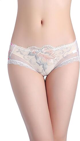 Sexy Lace Panties for Women Rose Embroidered Sheer Seamless Underwear Soft Stretch Hipster Bikini Panty M -XL in Saudi Arabia