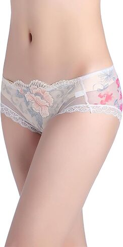 Sexy Lace Panties for Women Rose Embroidered Sheer Seamless Underwear Soft Stretch Hipster Bikini Panty M -XL in Saudi Arabia