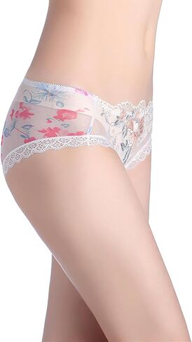Sexy Lace Panties for Women Rose Embroidered Sheer Seamless Underwear Soft Stretch Hipster Bikini Panty M -XL in Saudi Arabia