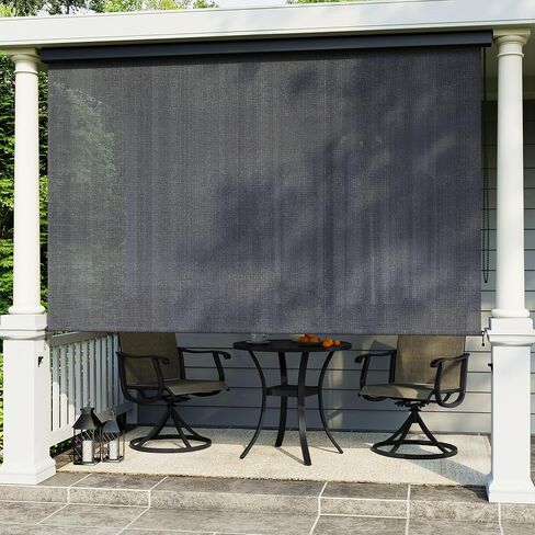 VICLLAX Premium Outdoor Roller Shade, 95% Patio Roll up Blinds with Weather Resistant Valance 8x8FT,Grey in Saudi Arabia