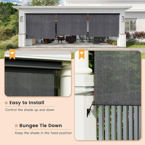 VICLLAX Premium Outdoor Roller Shade, 95% Patio Roll up Blinds with Weather Resistant Valance 8x8FT,Grey in Saudi Arabia