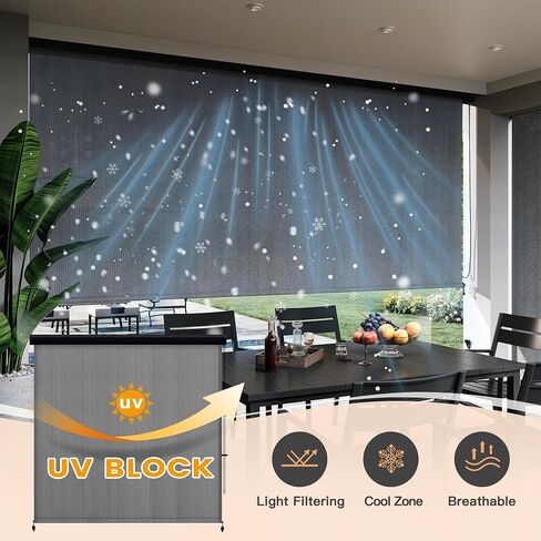 VICLLAX Premium Outdoor Roller Shade, 95% Patio Roll up Blinds with Weather Resistant Valance 8x8FT,Grey in Saudi Arabia