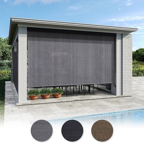 VICLLAX Premium Outdoor Roller Shade, 95% Patio Roll up Blinds with Weather Resistant Valance 8x8FT,Grey in Saudi Arabia