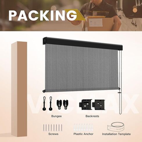 VICLLAX Premium Outdoor Roller Shade, 95% Patio Roll up Blinds with Weather Resistant Valance 8x8FT,Grey in Saudi Arabia