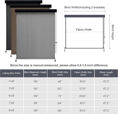 VICLLAX Premium Outdoor Roller Shade, 95% Patio Roll up Blinds with Weather Resistant Valance 8x8FT,Grey in Saudi Arabia