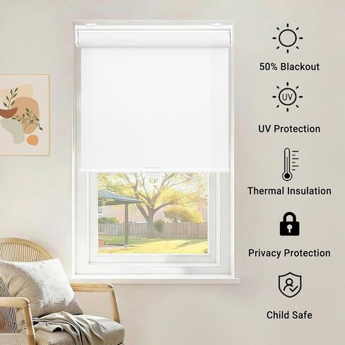 Indoor Cordless Roller Shades for Windows,Light Filtering Rolled Up Blinds with Spring System,Thermal Insulated UV Protection Fabric for Home and Office (Grey,28" W x 72" H) in Kuwait