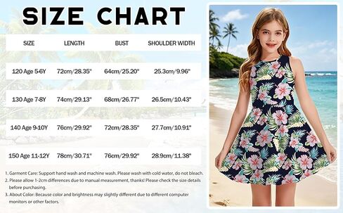 Girls Summer Hawaiian Dresses Kids Floral Tropical Dress Beach Vacation Outfits Casual Sleeveless Sundress 5-14y in Kuwait