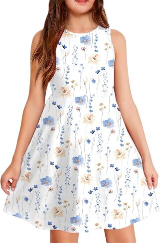 Girls Summer Hawaiian Dresses Kids Floral Tropical Dress Beach Vacation Outfits Casual Sleeveless Sundress 5-14y in Kuwait