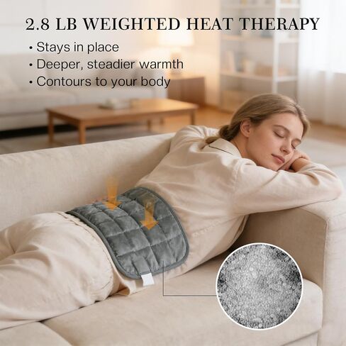 Weighted Heating Pad for Back Pain & Period Cramps,2.8lb Moist Heated Pad for Abdomen, Legs & Muscles,5 Heat Levels, 2-Hour Auto Shut-Off, Gifts for Men Women UL Certified, 12" x 24" in Saudi Arabia