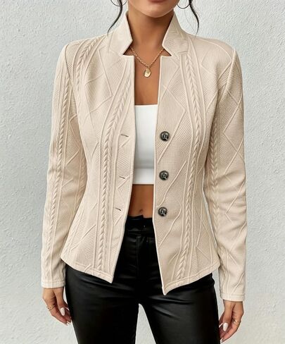 Women Blazer Jacket Button Detail Casual Elegant Office Work Coat Lightweight Slim Fit Suit Jacket Versatile Streetwear in Kuwait