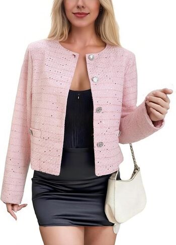 Womens Tweed Blazers Long Sleeve Open Front Lightweight Casual Jackets for Work Office in Saudi Arabia