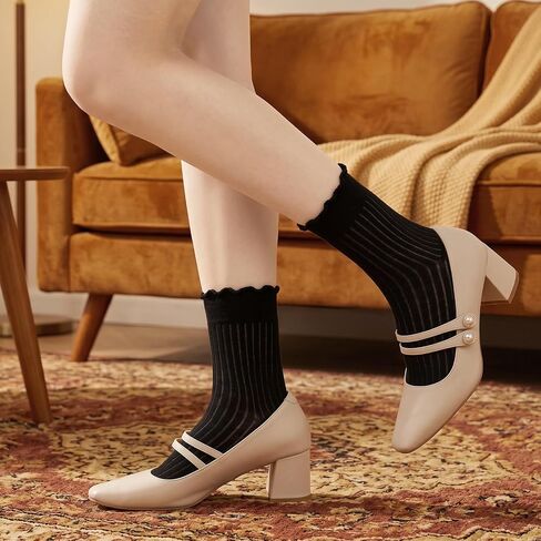 8 Pcs Ruffle Lace Socks Mesh Socks for Women Black Breathable Lightweight for Daily Wear Date Office in Kuwait