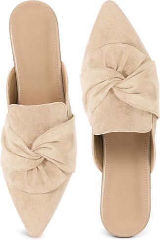 Aomigoct Dress Flat Womens Mules: Elegant Pointed Toe & Bow Suede for Office & Meetings - Lightweight Slip-On for Confidence in All-Day Wear - Ages 28-50 in Kuwait