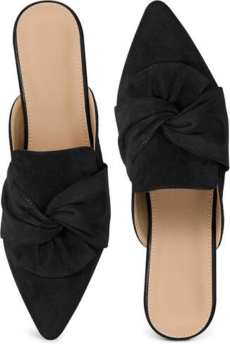 Aomigoct Dress Flat Womens Mules: Elegant Pointed Toe & Bow Suede for Office & Meetings - Lightweight Slip-On for Confidence in All-Day Wear - Ages 28-50 in Kuwait