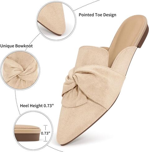 Aomigoct Dress Flat Womens Mules: Elegant Pointed Toe & Bow Suede for Office & Meetings - Lightweight Slip-On for Confidence in All-Day Wear - Ages 28-50 in Kuwait