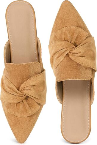 Aomigoct Dress Flat Womens Mules: Elegant Pointed Toe & Bow Suede for Office & Meetings - Lightweight Slip-On for Confidence in All-Day Wear - Ages 28-50 in Kuwait