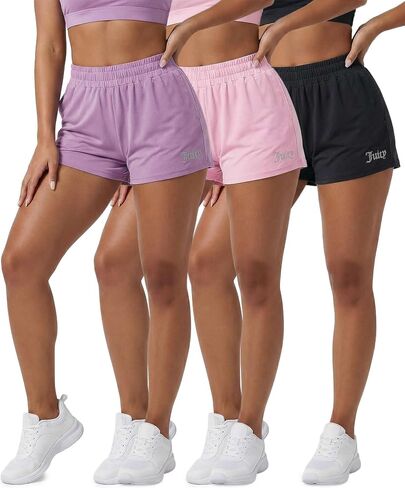 مجموعة من 3 قطع من Juicy Couture: شورت رياضي نسائي عالي الخصر مع جيوب للتمرين والجري وصالة الألعاب الرياضية النشطة وسريع الجفاف ومريح in Kuwait
