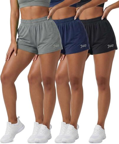 مجموعة من 3 قطع من Juicy Couture: شورت رياضي نسائي عالي الخصر مع جيوب للتمرين والجري وصالة الألعاب الرياضية النشطة وسريع الجفاف ومريح in Kuwait