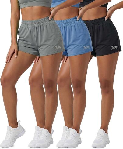 مجموعة من 3 قطع من Juicy Couture: شورت رياضي نسائي عالي الخصر مع جيوب للتمرين والجري وصالة الألعاب الرياضية النشطة وسريع الجفاف ومريح in Kuwait
