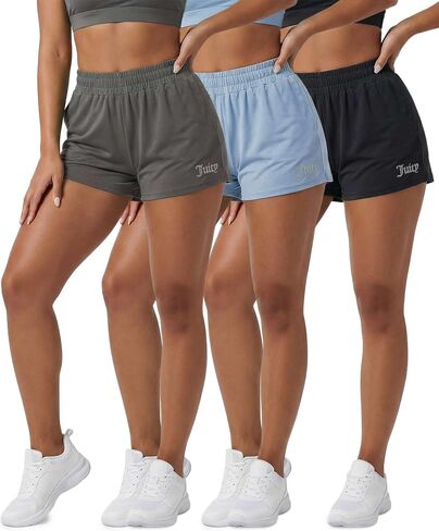 مجموعة من 3 قطع من Juicy Couture: شورت رياضي نسائي عالي الخصر مع جيوب للتمرين والجري وصالة الألعاب الرياضية النشطة وسريع الجفاف ومريح in Kuwait