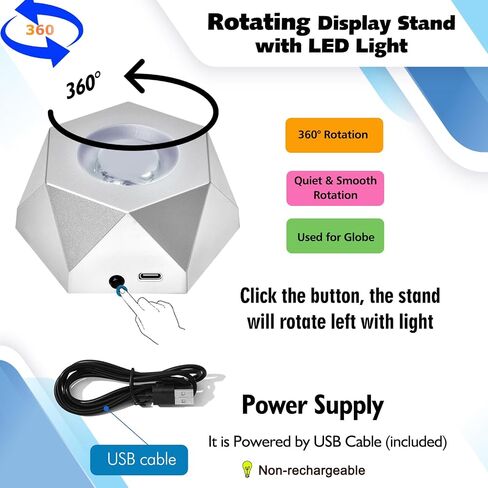 IFOLAINA Rotating Display Stand for Crystal Ball Multicolor Led Light Base Colorful Lighted Spinning Stand Glass Globe Turntable Pentagon Rotating Snow Globe Base in Saudi Arabia