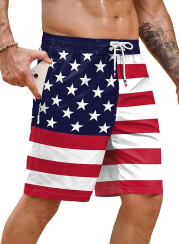 Arvilhill Men's American Flag Board Shorts 4th of July Beach Swim Trunks with Pockets (S-XXL) in Kuwait