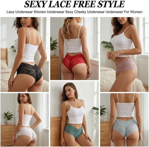 6 Pcs Women's Shorts V Waist Cheeky Sexy Lace Underwear Breathable Rise Cheeky Panties Boyshorts Panty for Wife Women Multicolor in Saudi Arabia