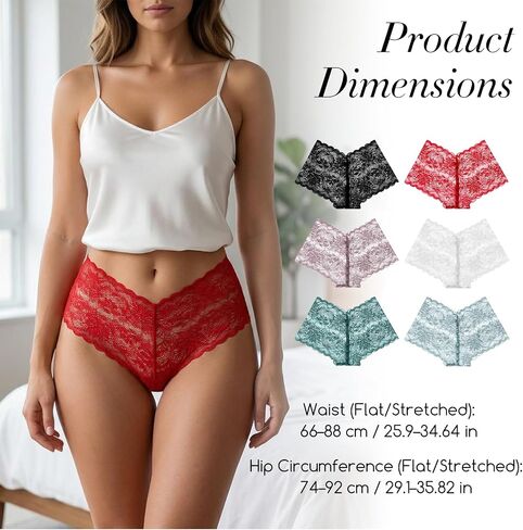 6 Pcs Women's Shorts V Waist Cheeky Sexy Lace Underwear Breathable Rise Cheeky Panties Boyshorts Panty for Wife Women Multicolor in Saudi Arabia
