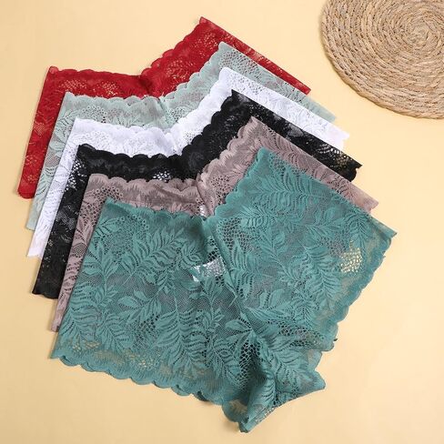 6 Pcs Women's Shorts V Waist Cheeky Sexy Lace Underwear Breathable Rise Cheeky Panties Boyshorts Panty for Wife Women Multicolor in Saudi Arabia