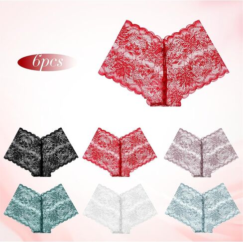 6 Pcs Women's Shorts V Waist Cheeky Sexy Lace Underwear Breathable Rise Cheeky Panties Boyshorts Panty for Wife Women Multicolor in Saudi Arabia