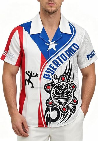 Puerto Rico Shirt for Men Casual Novelty Printed Hawaiian Outfits Button Down Hawaiian Shirts in Kuwait