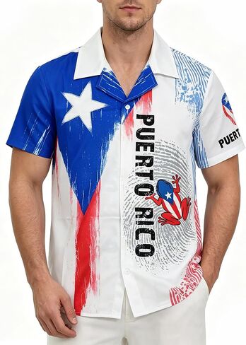 Puerto Rico Shirt for Men Casual Novelty Printed Hawaiian Outfits Button Down Hawaiian Shirts in Kuwait