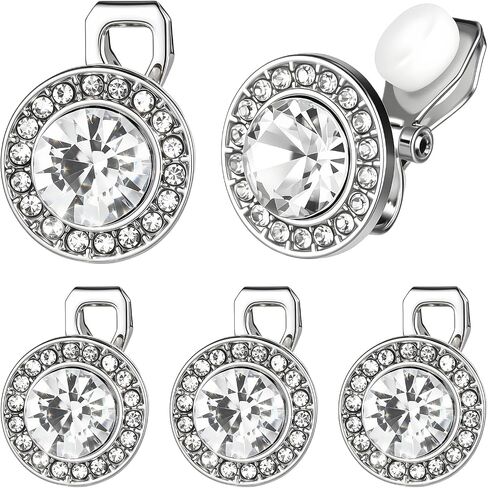4 Pairs Dance Competition Earrings for Women Clip on, Crystal Rhinestone Clip on Stud Halo Earrings, Silver Round Non Pierced Ear Clips for Opera Performance Stage Wedding Party Jewelry in Kuwait