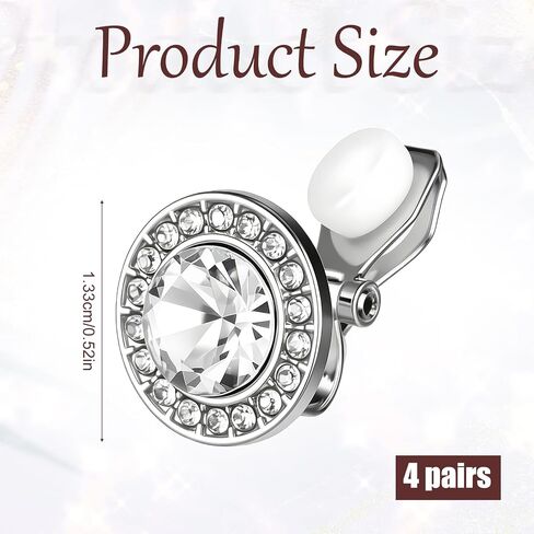 4 Pairs Dance Competition Earrings for Women Clip on, Crystal Rhinestone Clip on Stud Halo Earrings, Silver Round Non Pierced Ear Clips for Opera Performance Stage Wedding Party Jewelry in Kuwait