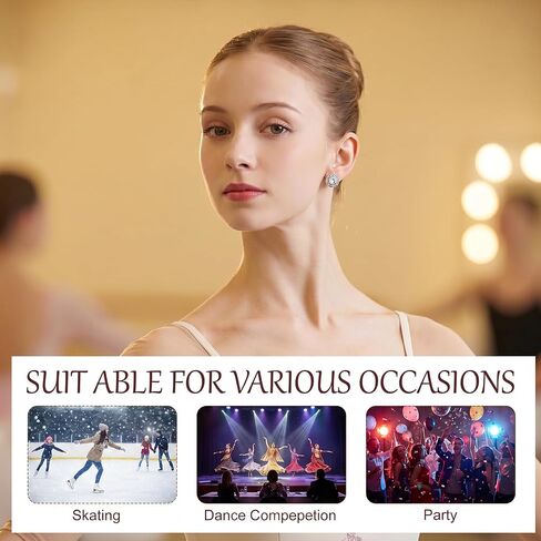 4 Pairs Dance Competition Earrings for Women Clip on, Crystal Rhinestone Clip on Stud Halo Earrings, Silver Round Non Pierced Ear Clips for Opera Performance Stage Wedding Party Jewelry in Kuwait